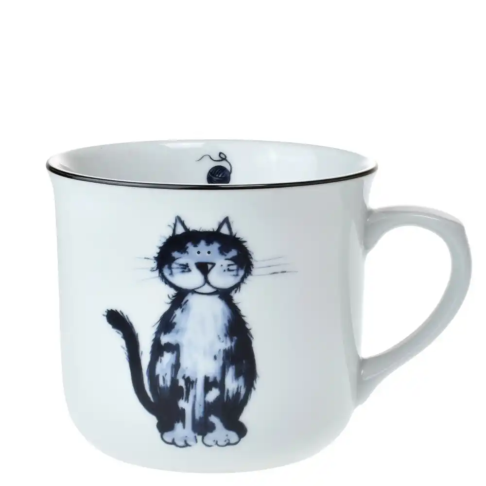 Velký porcelánový hrnek 650 ml s dekorem černobílé kočky
