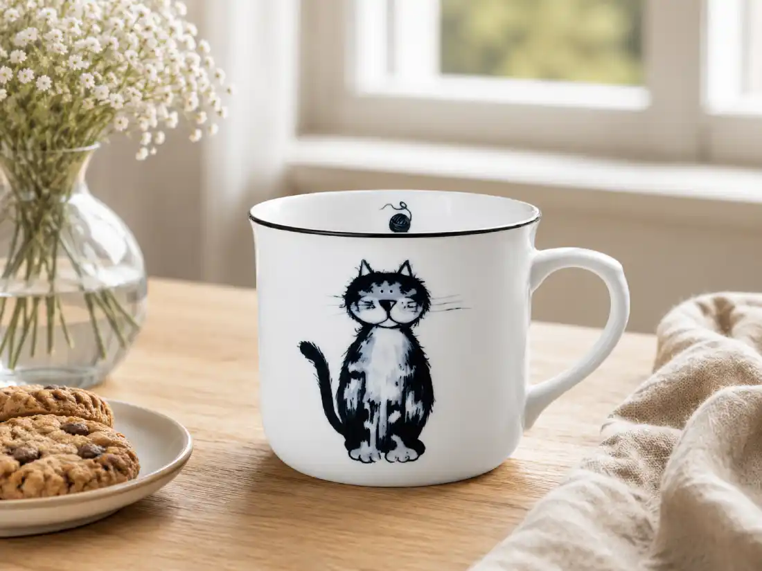 Porcelánový hrnek 650 ml s kočkou se sušenkami
