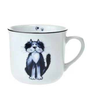 Velký porcelánový hrnek 650 ml s černobílou kočkou z českého porcelánu