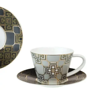 Porcelánový šálek s podšálkem Royal Geometric Noir