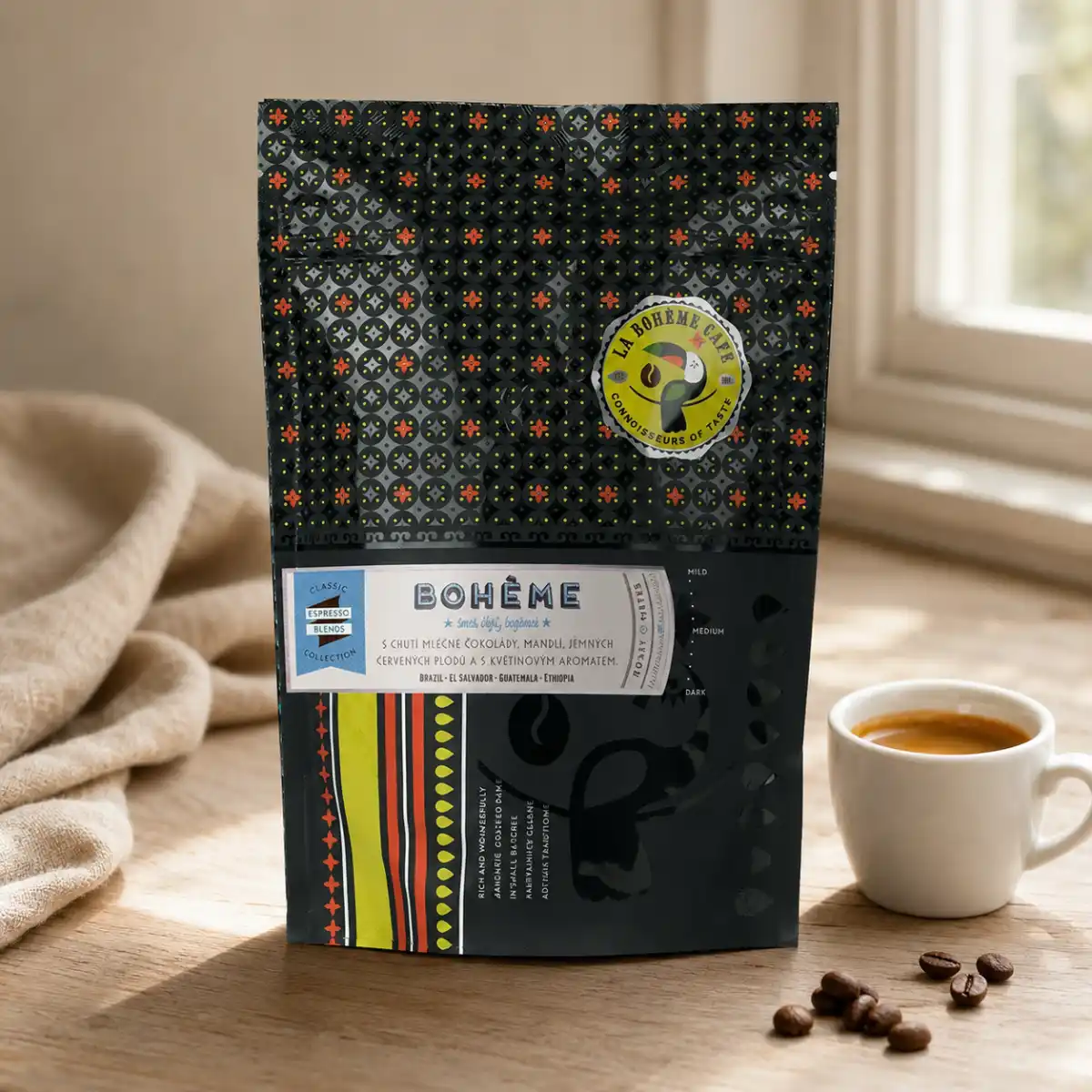 Bohème Espresso zrnková káva s nízkou aciditou