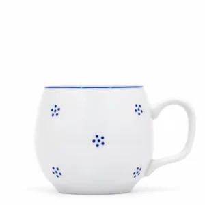 Porcelánový hrnek baňáček 200 ml s modrými tečkami